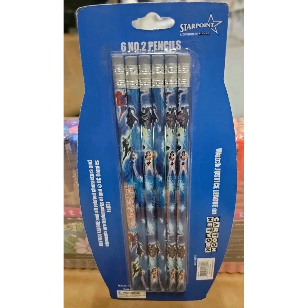 Vintage Cartoon Network DC Comics Justice League 6-pack Pencils Set JLA New!